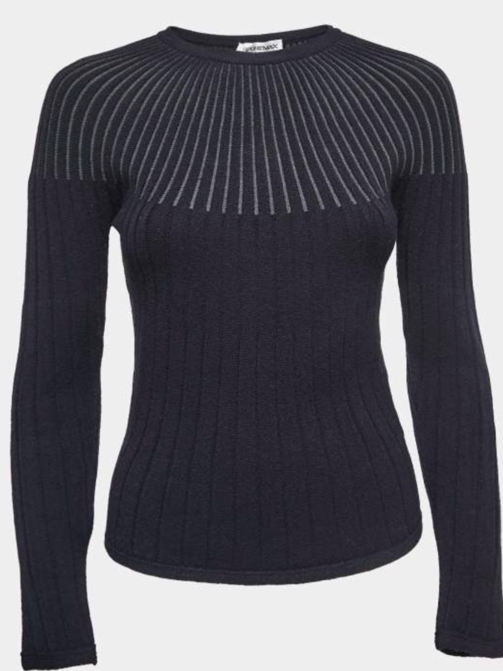 Sportmax Black Wool Striped Rib Knit Sweater L